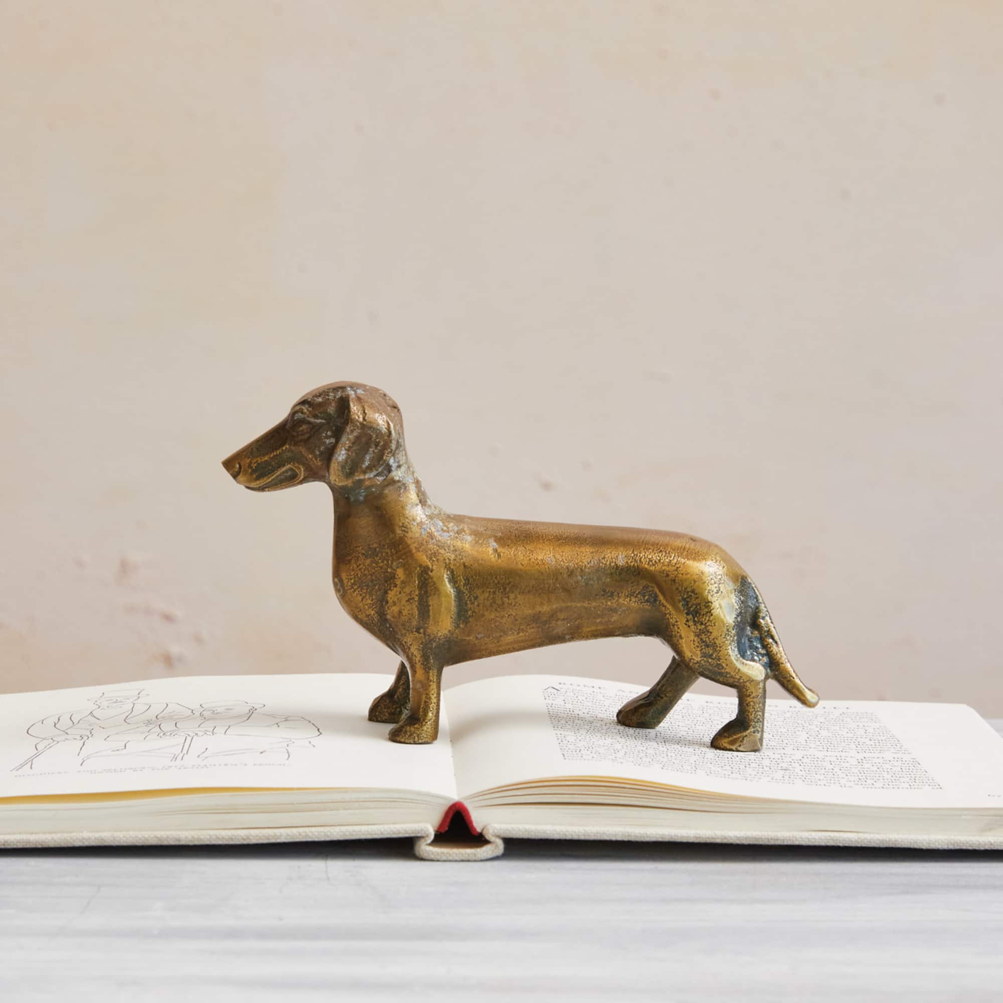 Hello Honey® 6.5" Antique Brass Dachshund Cast Aluminum Tabletop Décor